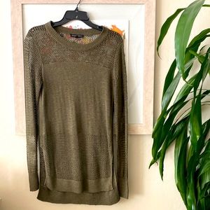 Army green crochet knit sweater